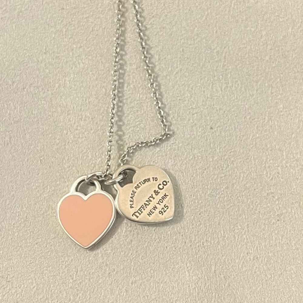 Authentic Tiffany & Co pink double heart necklace